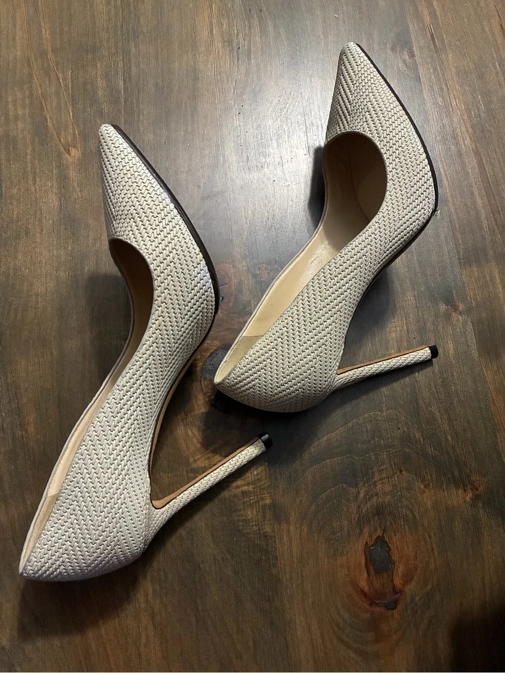 Jimmy Choo Cream Woven Pointed-Toe Pumps